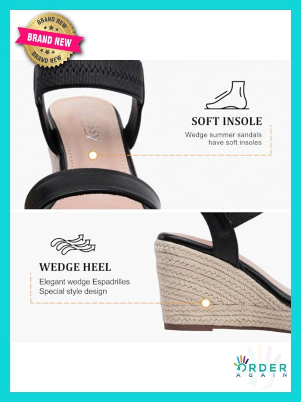 Espadrille Wedge Sandals Platform 3.5 Inch Heel Arch Support Non Slip Ankle - Picture 4 of 6